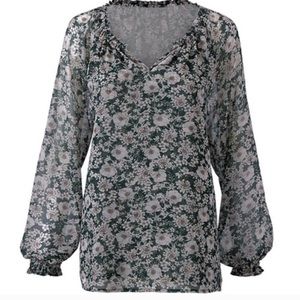 Med peasants blouse Cabi floral long sleeve nwot